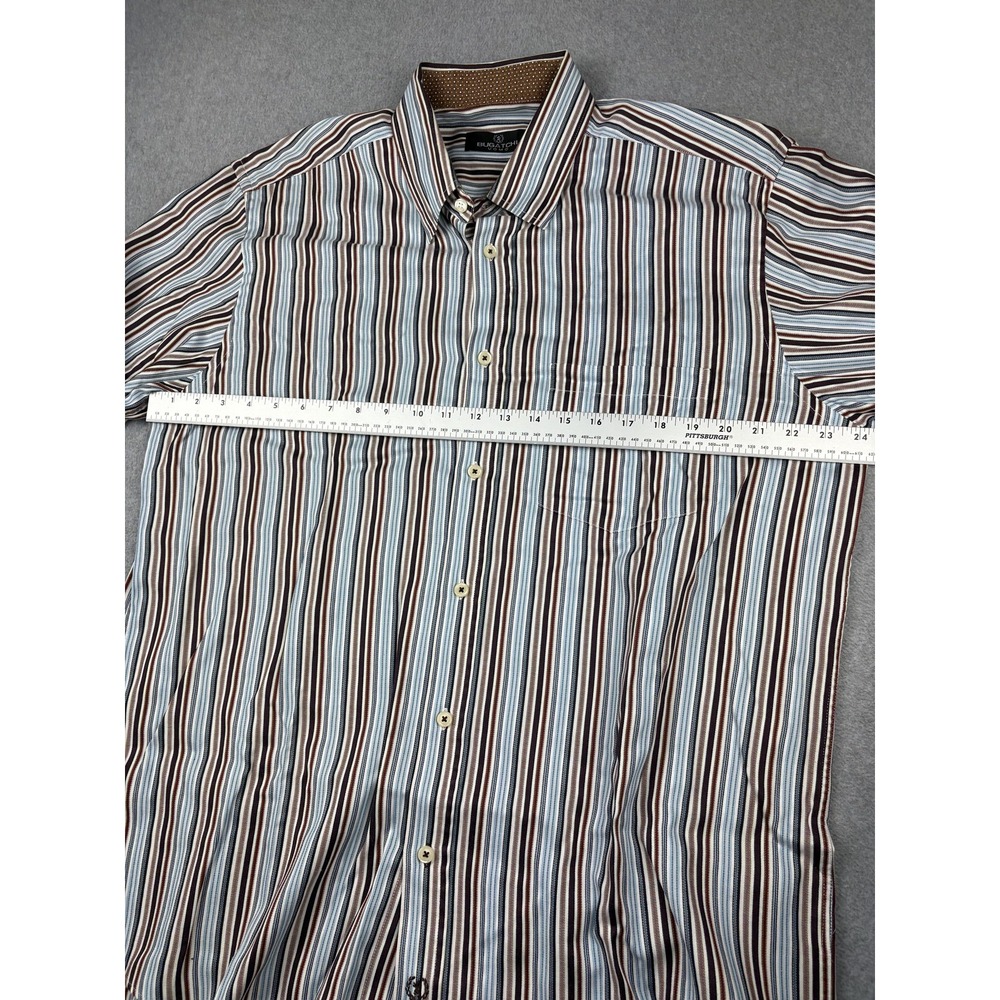 Bugatchi Shirt Mens XL Blue Brown Striped Button Down Long Sleeve Dress Casual - Picture 4 of 8